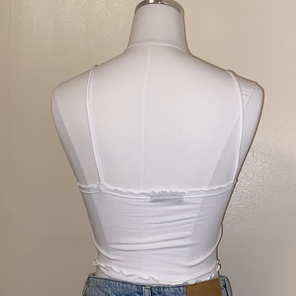 White Ribbed Crop Tank Top Ruffled Edges - Picture 5 of 5